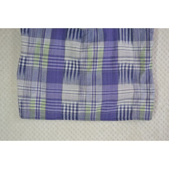 Guess Women's Small Purple Plaid Sleeveless Hooded Button Down Shirt - Picture 6 of 12